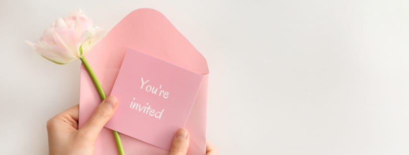 Pink invitation card with envelope