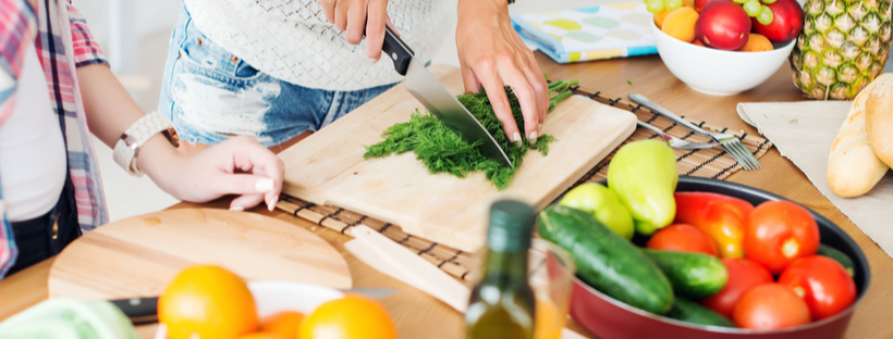 Preparing dinner in the kitchen